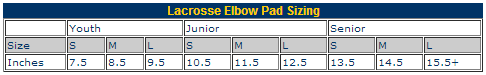 Lacrosse Elbow Pad Size Chart