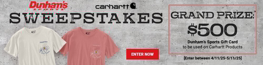 Carhartt Sweepstakes, Grand prize: $500 Dunham's Gift Card to be used on Carhartt Product