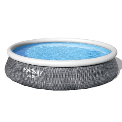 Bestway Fast Set 13' x 33" Round Inflatable Pool Set with Rattan Print Liner