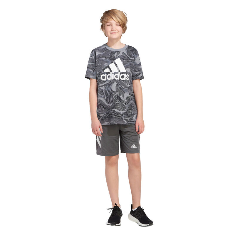 adidas Boys' Short Sleeve Warped Camo Allover Print Tee image number 0