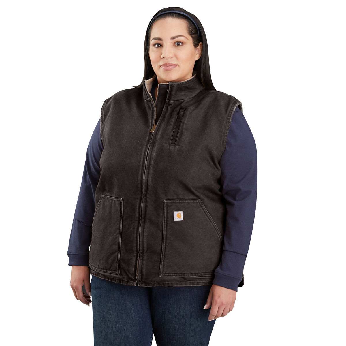 Carhartt Relaxed Fit Washed Duck Sherpa-Lined Mock-Neck Vest