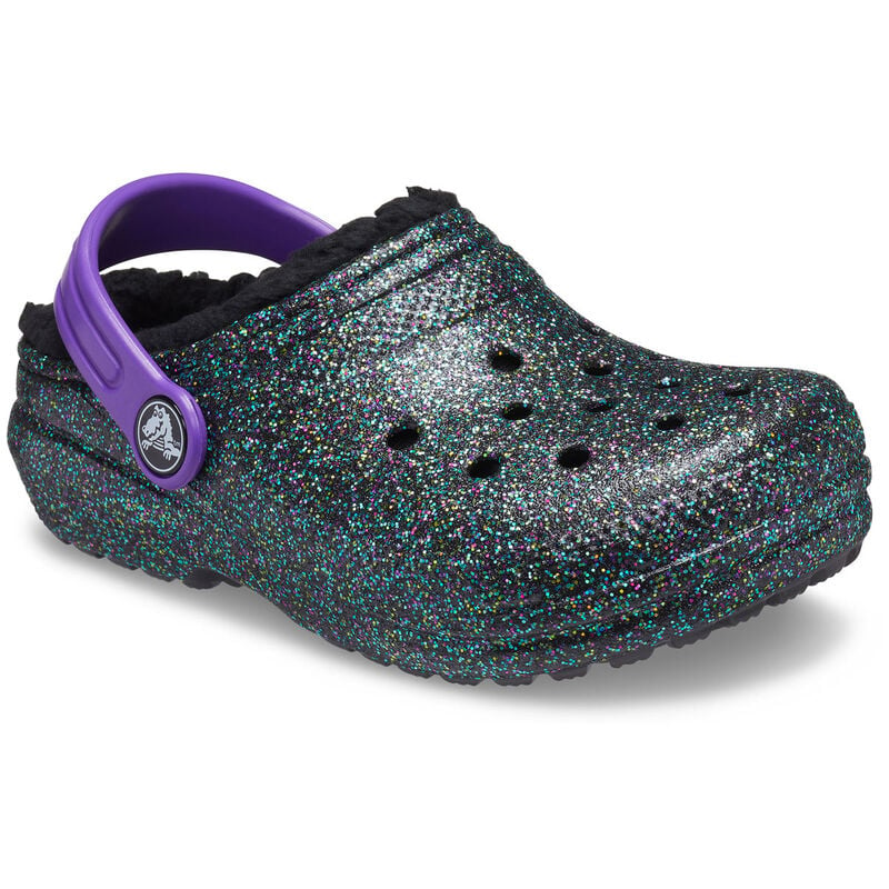 Crocs Youth Classic Lined Glitter Black Clogs image number 2