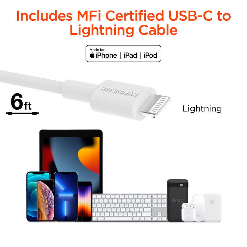 Hypergear SpeedBoost 25W USB-C PD + 12W USB Fast Wall Charger with PPS | 6ft MFi Lightning Cable image number 4