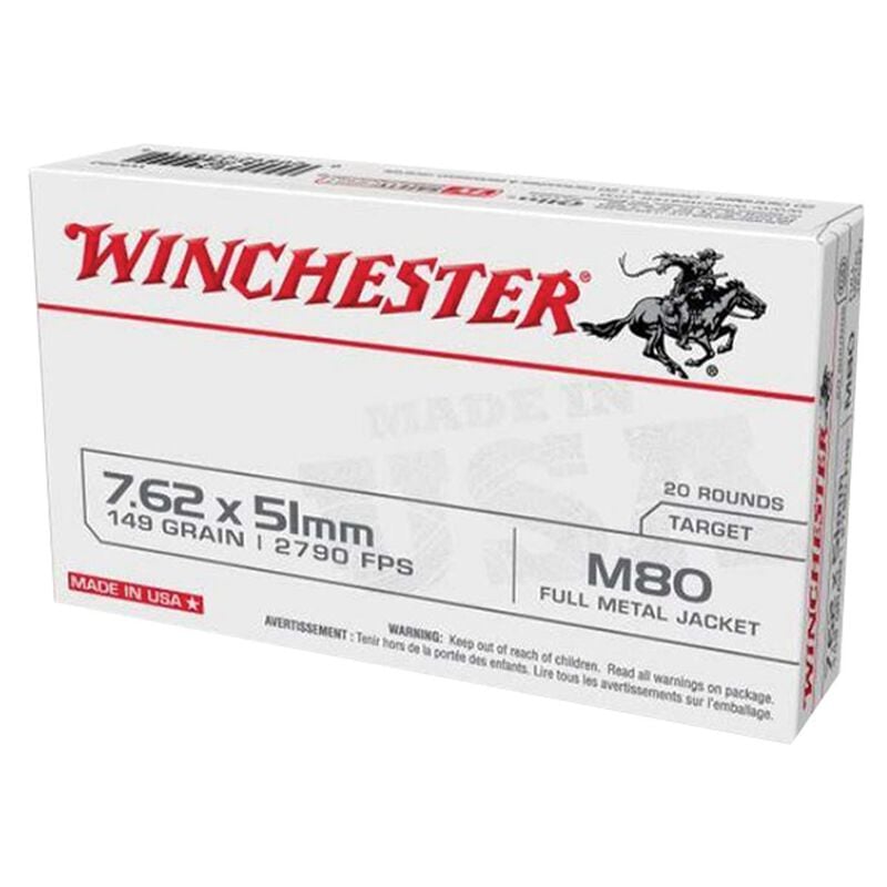 Winchester 7.62 X 51mm NATO 149 Grain FMJ 20rd Rounds image number 0