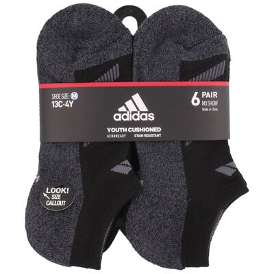 adidas Adidas Youth Cushioned Angle Stripe 6-Pack No Show Sock