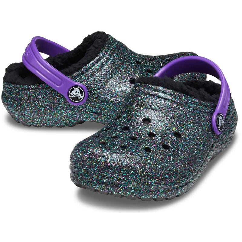 Crocs Youth Classic Lined Glitter Black Clogs image number 5