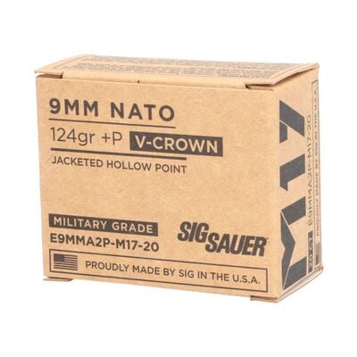 Sig Sauer 9mm =P 124 GR Elite V-Crown M17 JHP 20-Round Box