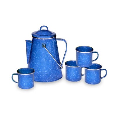 Stansport Enamel Percolator Coffee Pot and Set of 4 Mugs
