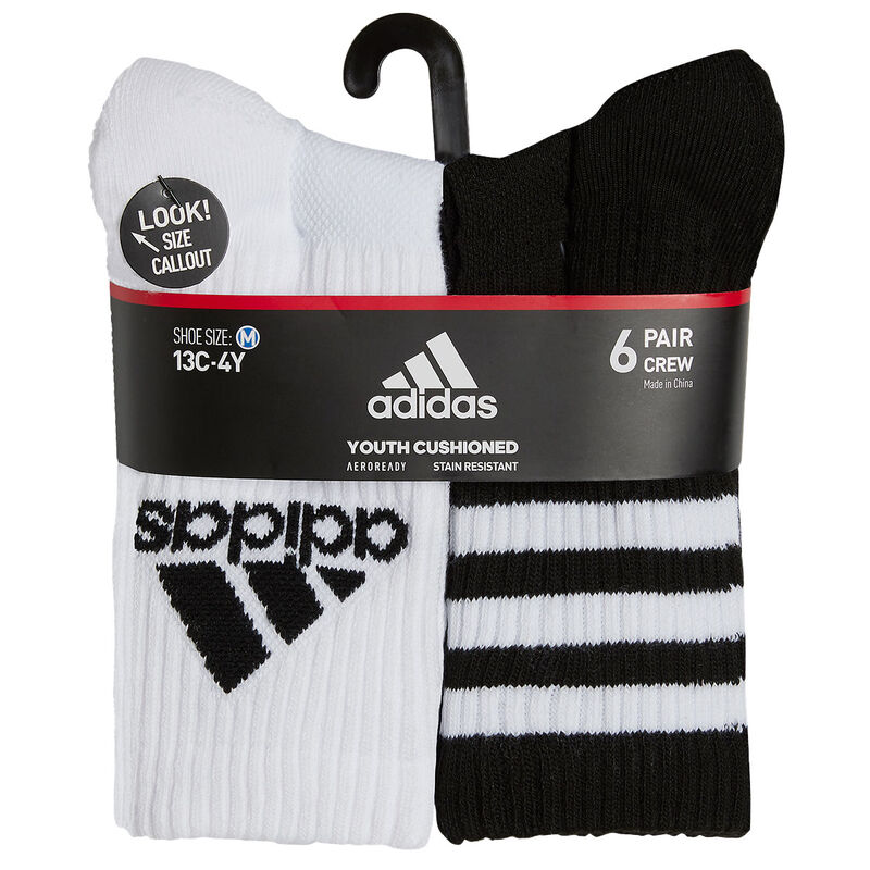adidas Adidas Youth Cushioned Mixed 6-Pack Crew Sock image number 0