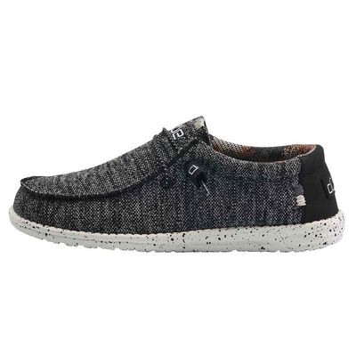 HeyDude Men's Wally Sox Stitch Wide Black White Shoes