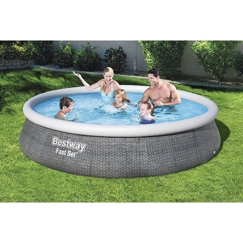 Bestway Fast Set 13' x 33" Round Inflatable Pool Set with Rattan Print Liner image number 0