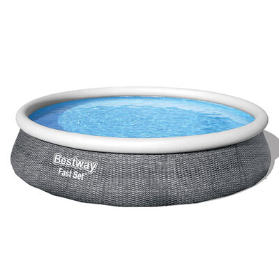 Fast Set 13' x 33" Round Inflatable Pool Set with Rattan Print Liner, , large
