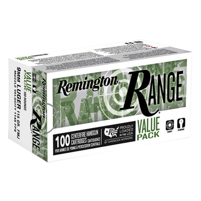 Remington Range 9mm 115 Grain Ammunition 100 Rounds
