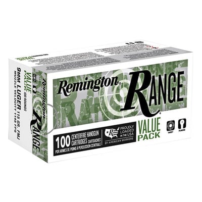 Remington Range 9mm 115 Grain Ammunition 100 Rounds