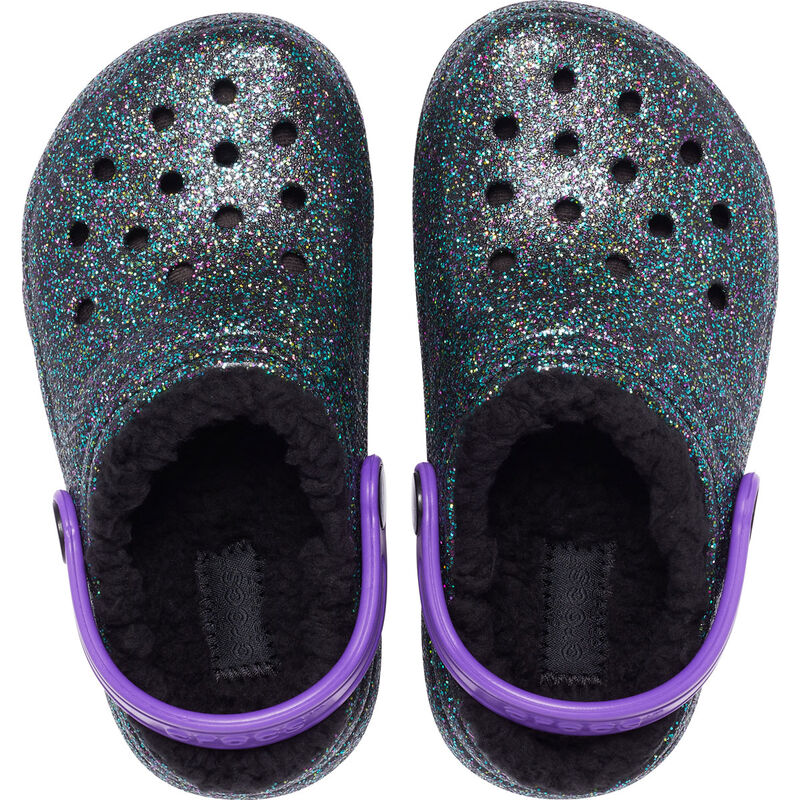 Crocs Youth Classic Lined Glitter Black Clogs image number 6