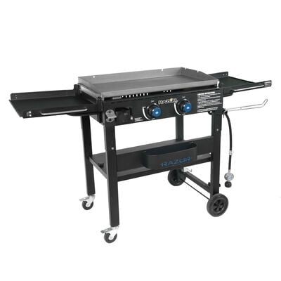 Razor 2 Burner Griddle with Foldable Side Shelves with Included Condiment Tray and Wind Guards