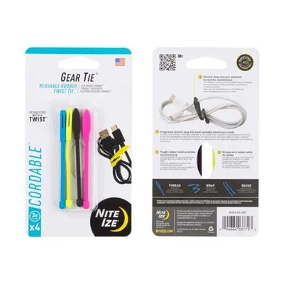 Nite Ize Gear Tie Cordable Twist Tie 3 inch 4 Pack Assorted
