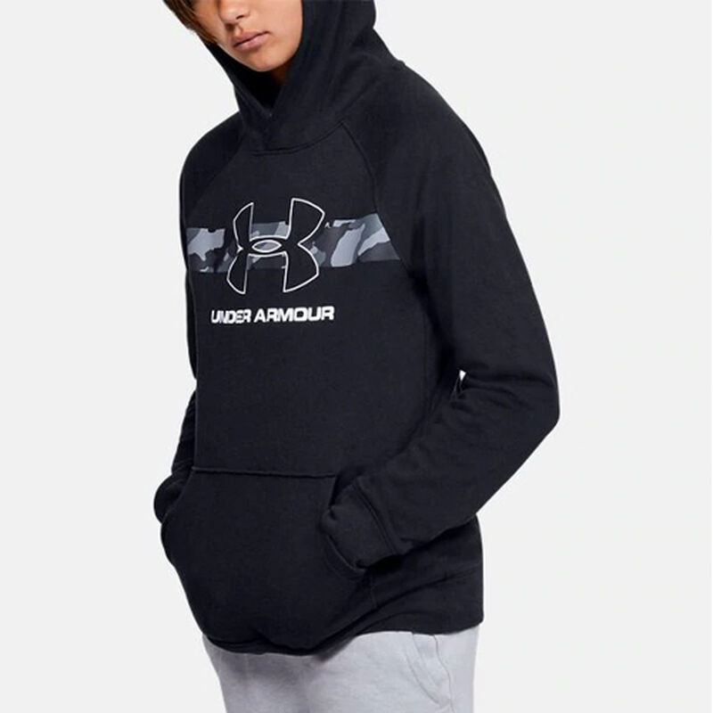 Boys' Rival Camo Chest Big Logo Hoodie, Black, large image number 2