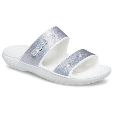 Crocs Adult Classic White Glitter II 2-Strap Sandals