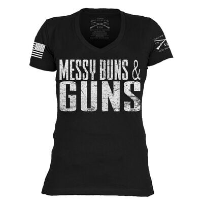 Grunt Style Women's Messy Buns & Guns V-Neck Tee