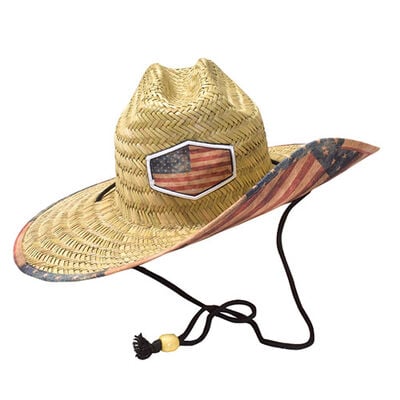 Lucky 7 Men's Wide Brim Straw Hat with Flag