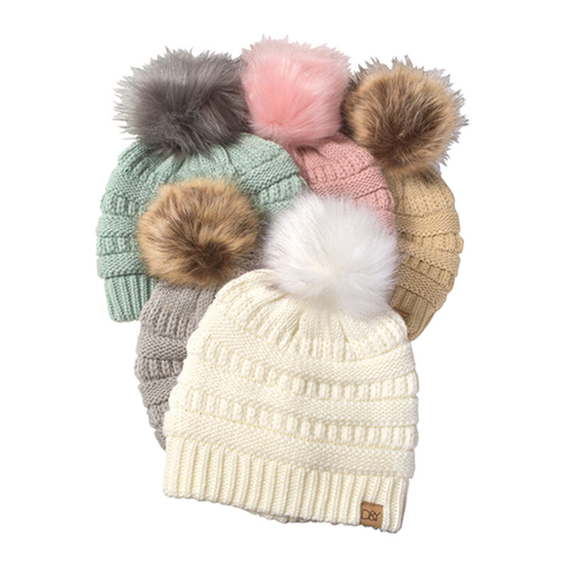 Women's Slinky Beanie With Faux Fur Pom, , large image number 0