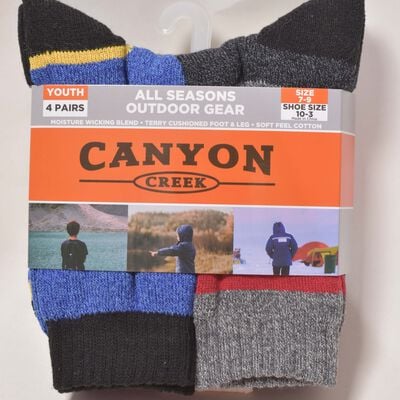 Canyon Creek Boys' 4 Pack All Season Crew Socks