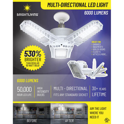 Bright Living 6000-Lumen White Adjustable LED Garage Light