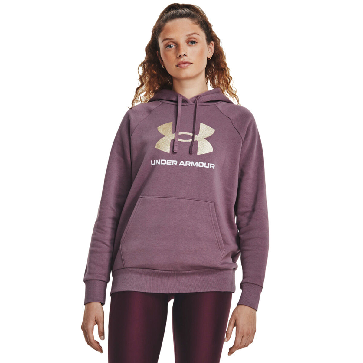 Under armour women's favorite fleece outlet metallic stripe big logo hoodie