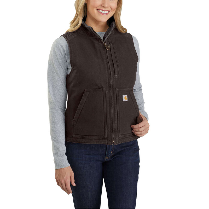 Carhartt Relaxed Fit Washed Duck Sherpa-Lined Mock-Neck Vest image number 0