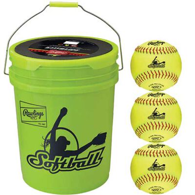 Rawlings 6 Gallon Optic Yellow Bucket with 12" Fastpitch Softballs