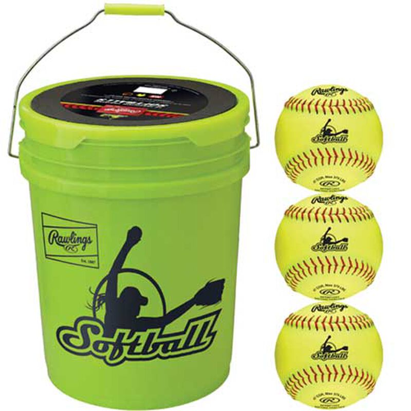 Rawlings 6 Gallon Optic Yellow Bucket with 12" Fastpitch Softballs image number 0