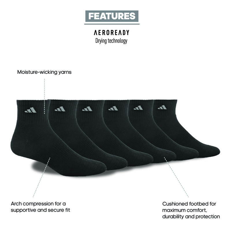 adidas Men's Athletic Cushioned 6-Pack Quarter Socks image number 1