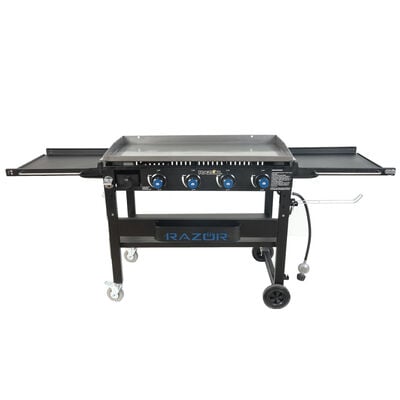 Razor 4 Burner Griddle Grill with Foldable Shelves with included Condiment Tray and Wind Guards