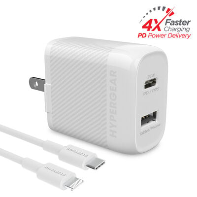 Hypergear SpeedBoost 25W USB-C PD + 12W USB Fast Wall Charger with PPS | 6ft MFi Lightning Cable