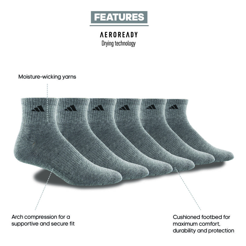 adidas Men's Athletic Cushioned 6-Pack Quarter Socks image number 1