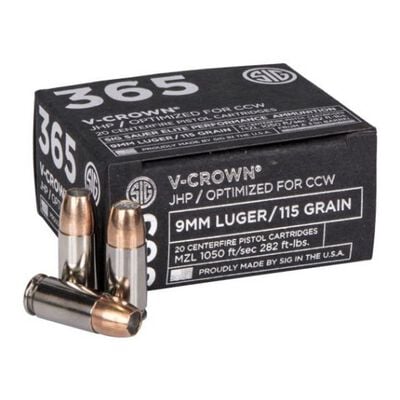 Sig Sauer 365 9mm Elite V-Crown JHP Ammunition 20 Rounds