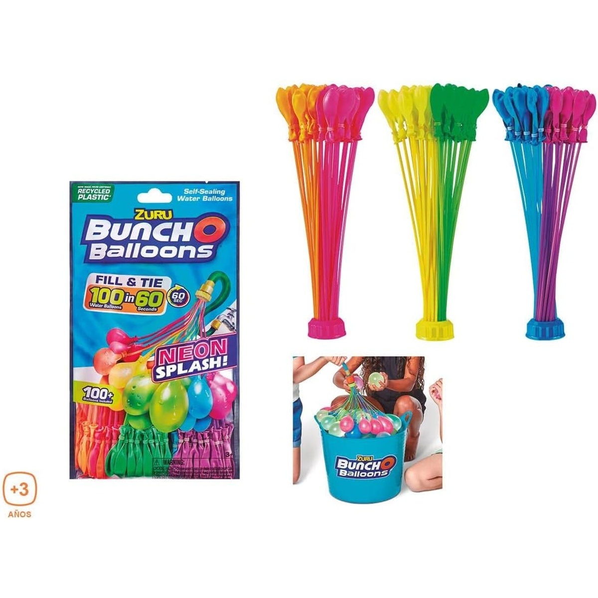 Zuru Bunch O Balloons Neon Splash Self-Sealing Water Balloons 100 Count