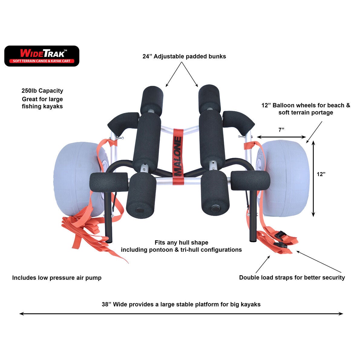 Malone WideTrak SB Large Kayak/Canoe Cart (with balloon beach tires   bunks)