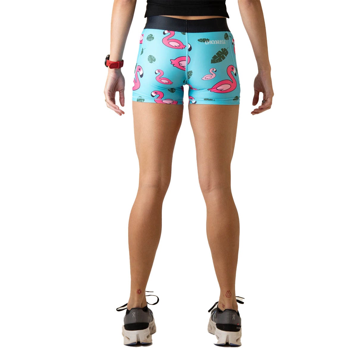 Chickn Legs Women's 3" Compression Shorts Blue Flamingo
