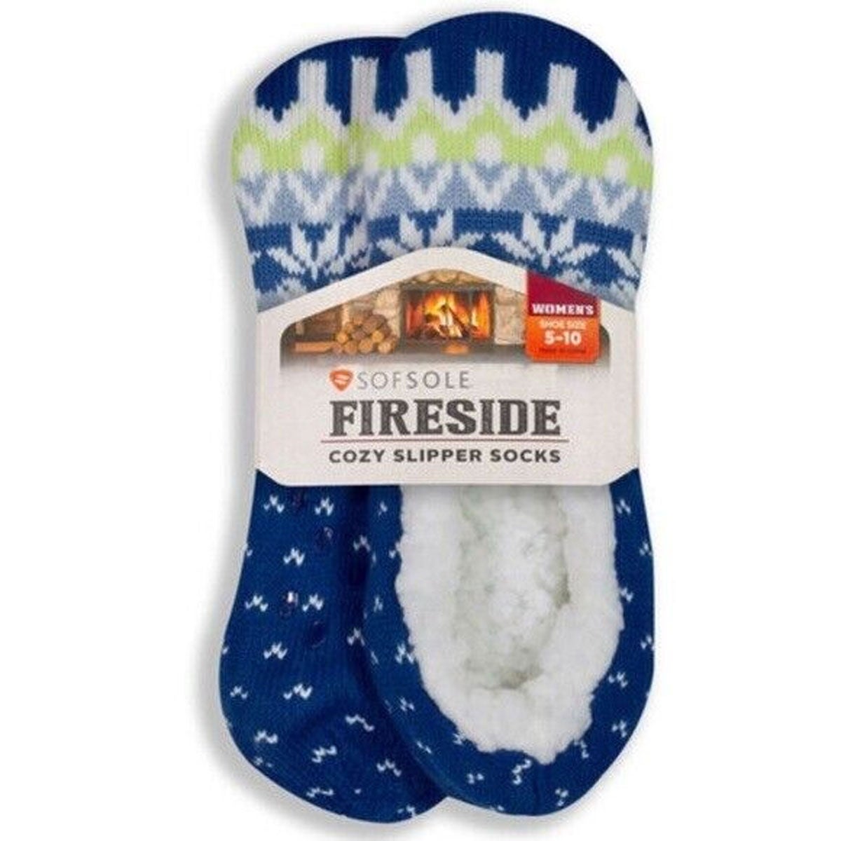 Fireside Women's Cozy Slipper Socks Blue Snowflake