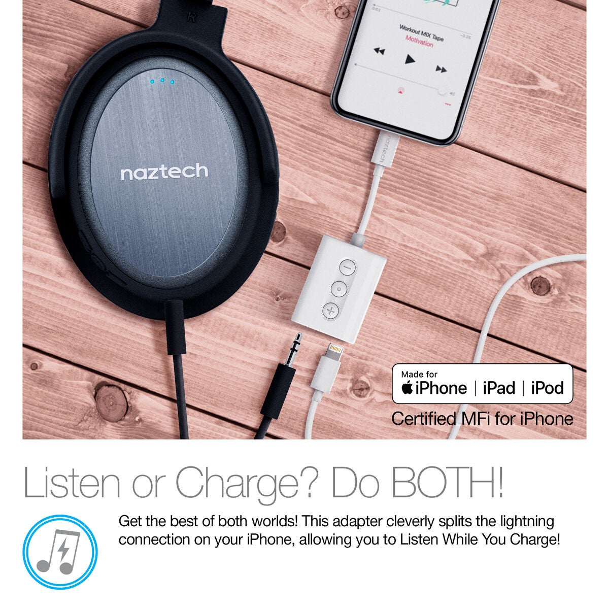 Naztech MFI Audio + Charging Adapter