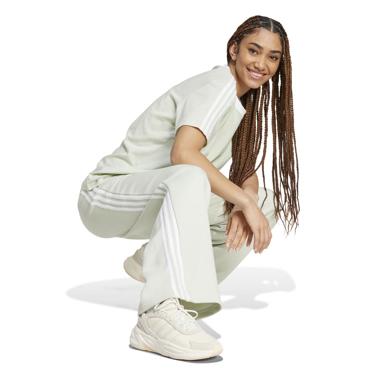 adidas Women's 3 Stripe Fleece Wide Leg Pant