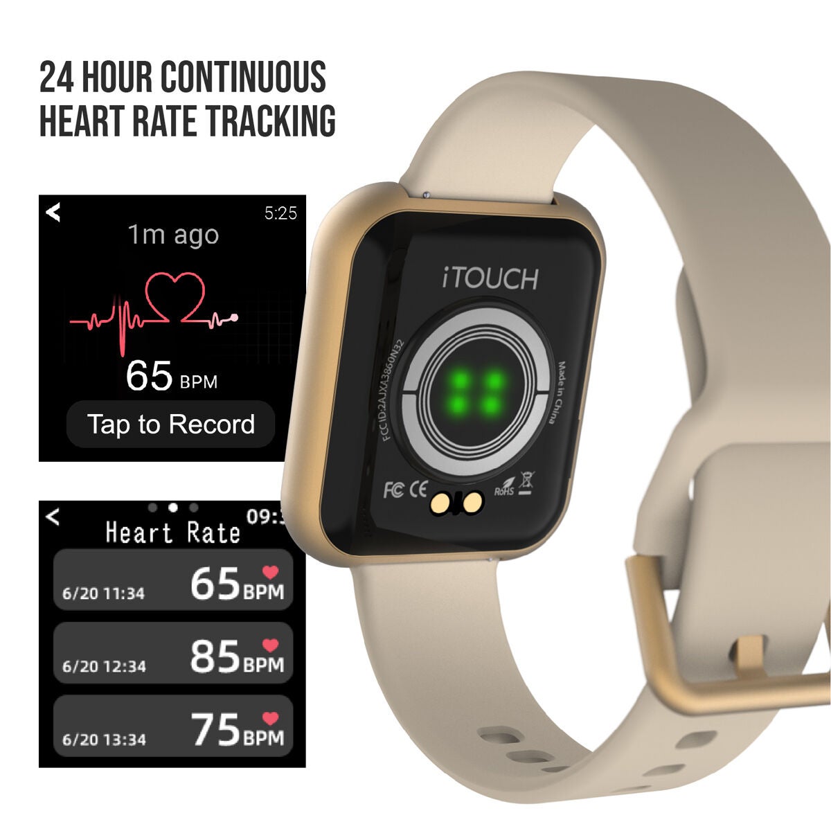 Itouch Air 3 Smartwatch: Gold Case with Beige Strap