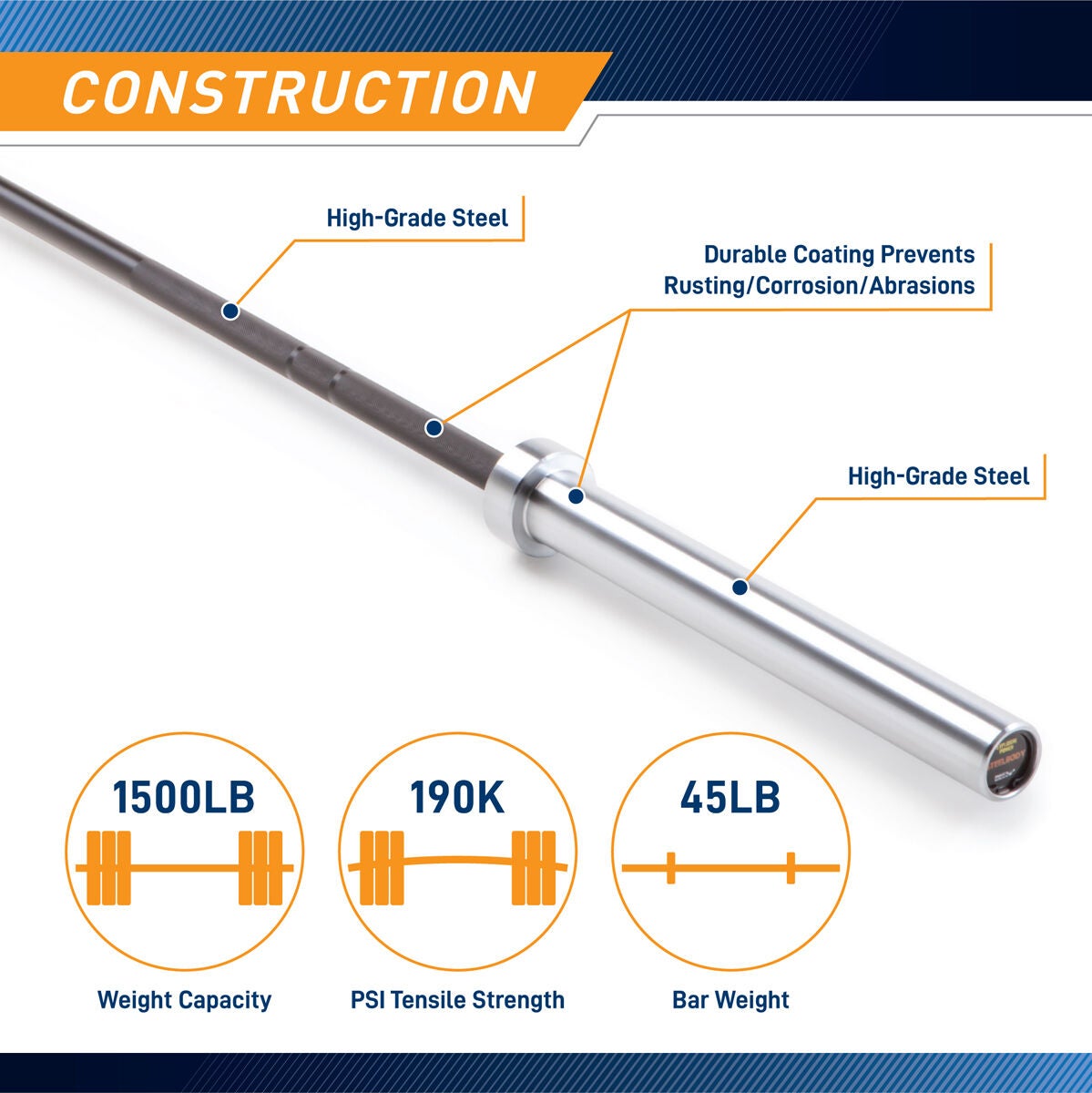 Steel Body 7' Black Chrome OLYMPIC BAR