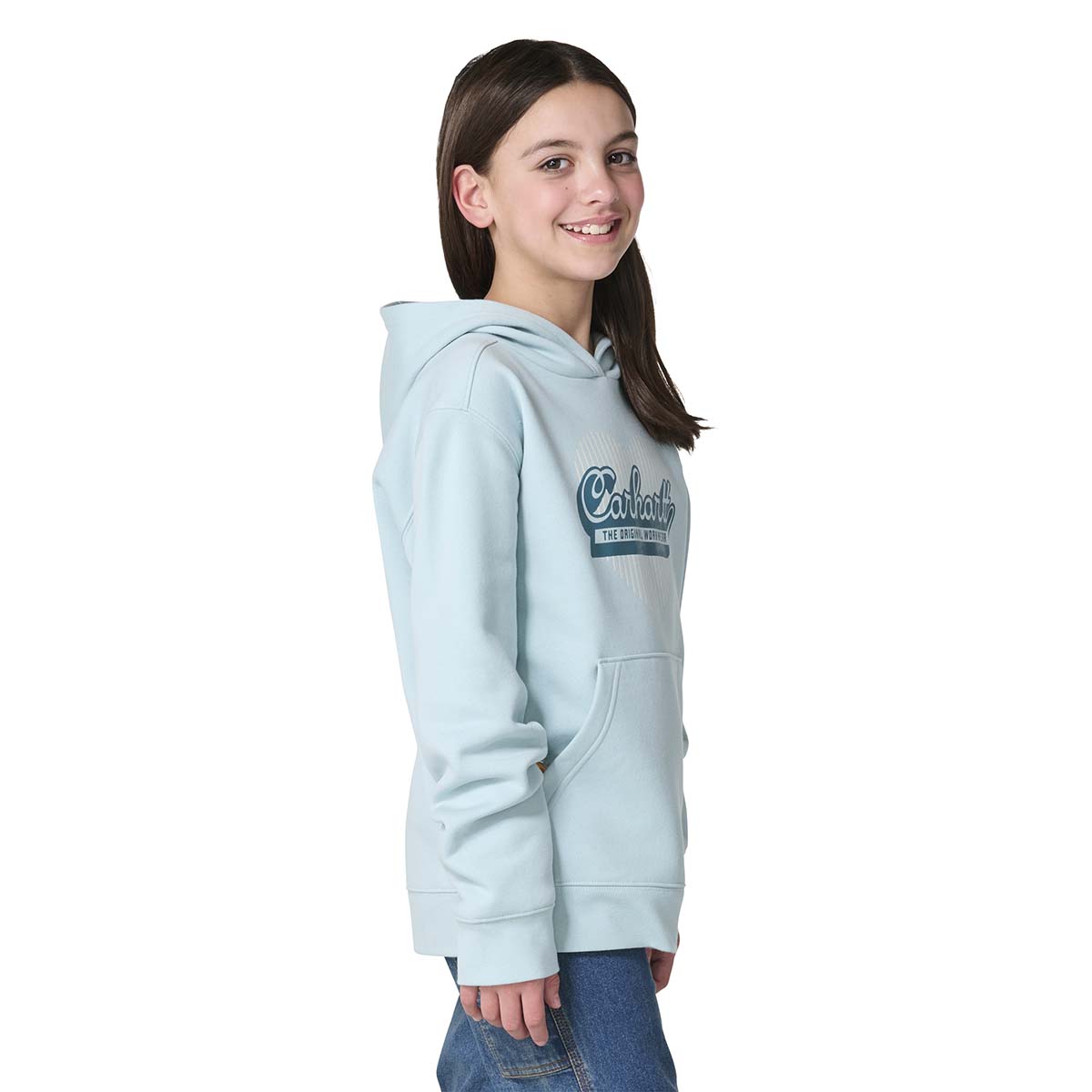 Carhartt Girl's Blue Haze Long Sleeve Heart Logo Sweatshirt