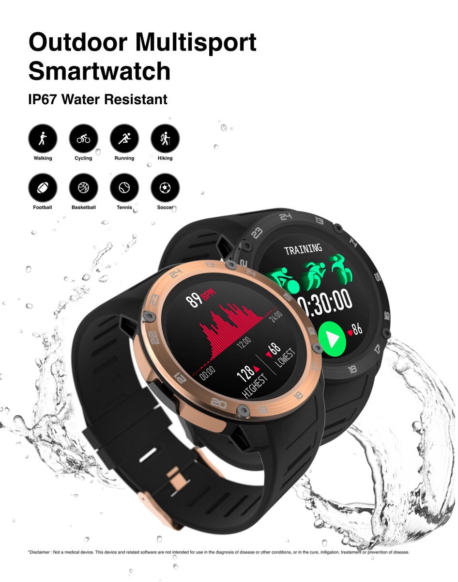 Itouch Explorer Smartwatch: Rose Gold Case with Black Silicone Strap