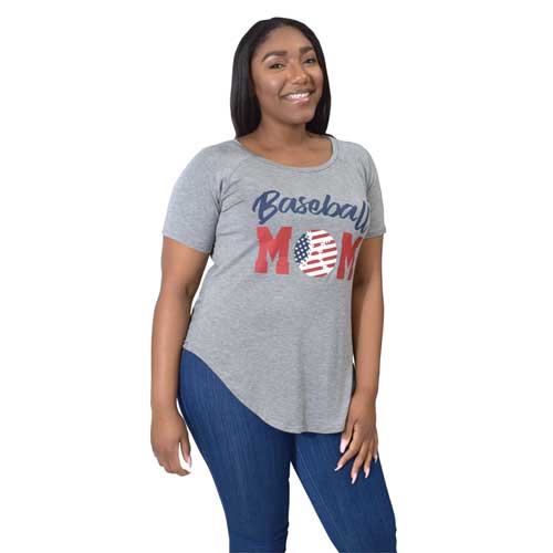 Flawless Women's Short Sleeve Baseball Mom Americana Tee
