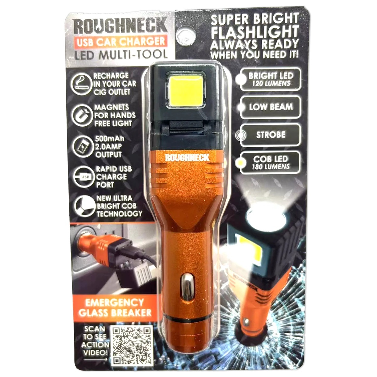 Novelty Inc Roughneck Dual Port USB / USB-C Car Charger with Flashlight