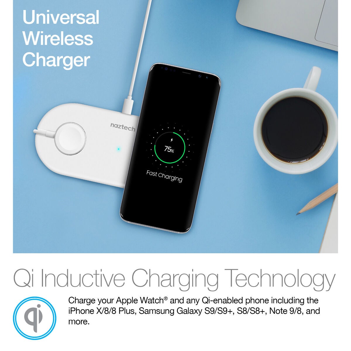 Naztech Power Pad Duo Qi Wireless Fast Charger White